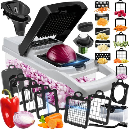 Green 25-in-1 Vegetable Chopper Set with Catch Container, Hand Guard and Interchangeable Cutting Inserts