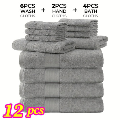 Towel Set 12 or 24 Piece Cotton Collection with Bath, Hand and Washcloth Formats in Seven Colors