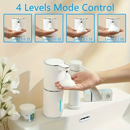 Foam Soap Dispenser Wall Mount Touchless 400ml USB Rechargeable IPX5 4 Adjustable Levels for Home Cooking, Dining and Outdoor Meals
