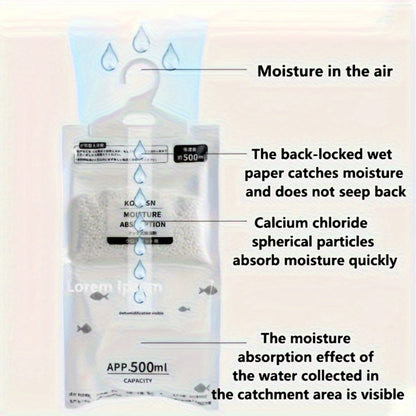 Hanging Moisture Absorber Bags 10-Pack, Dehumidifier Bags for Closet Wardrobe Bedroom Bathroom