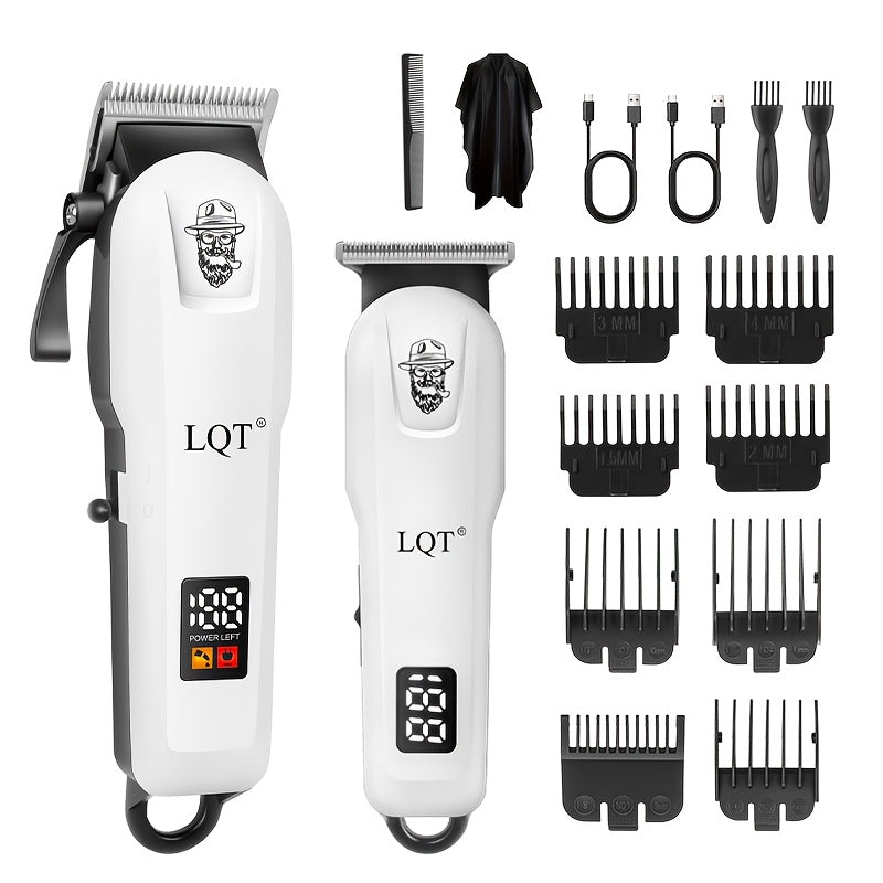 LQT White Hair Clipper Set with Digital Displays, USB Charging and Choice of 2-, 3- or 4-Piece Kits