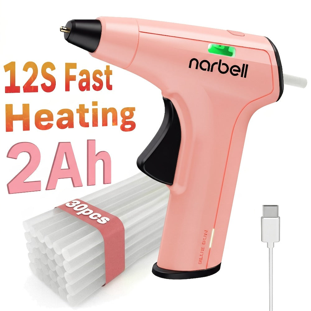 Cordless Hot Glue Gun Fast Heating USB Rechargeable 2000mAh, 12-Second Heat-Up, Anti-Drip Nozzle
