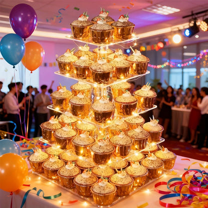 5-Tier Acrylic Cupcake Stand with LED String Lights for Entryways, Bedrooms and Living Spaces