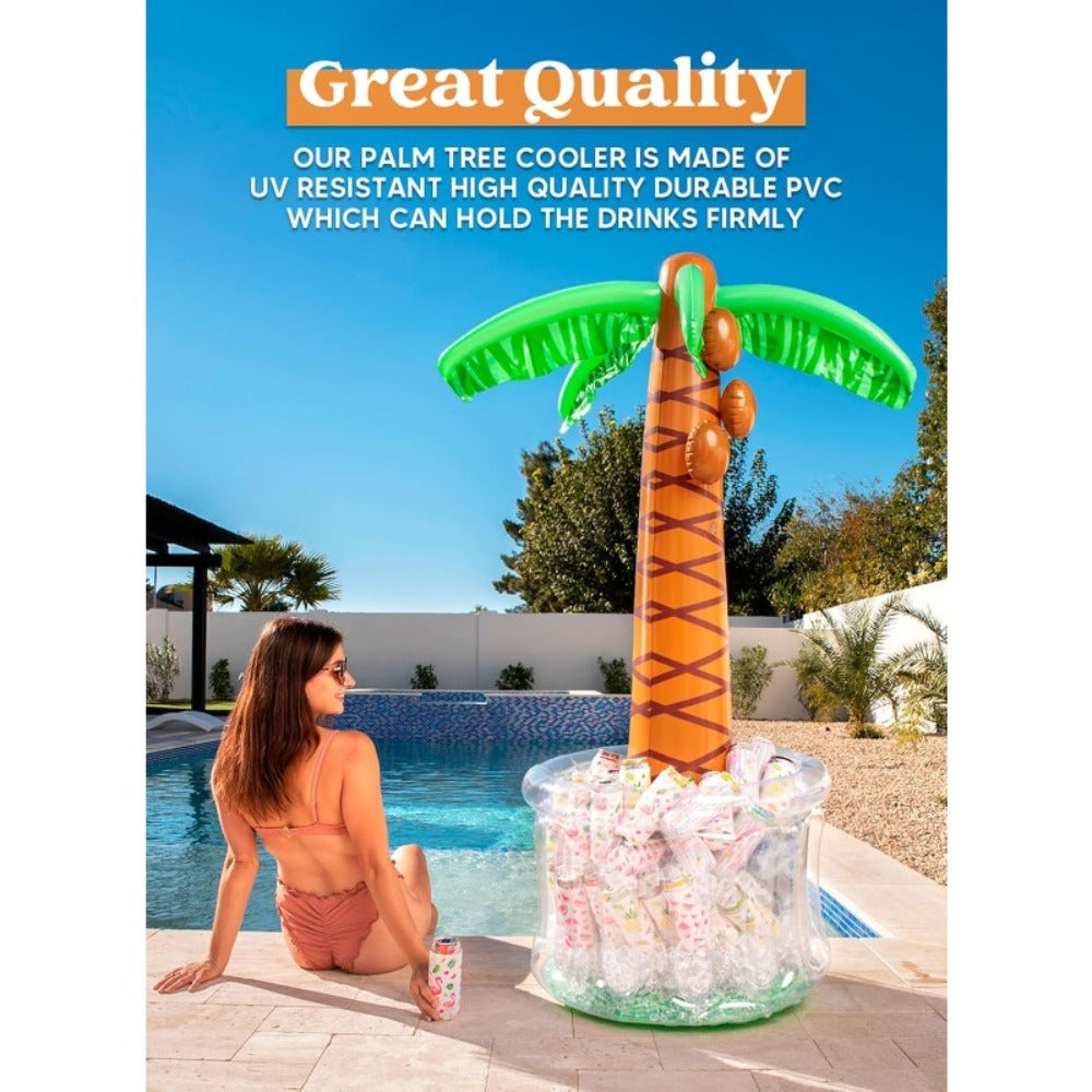 5FT Inflatable Palm Tree Drink Cooler, Tropical Beverage Ice Bucket for Luau Hawaiian Pool Party Decorations