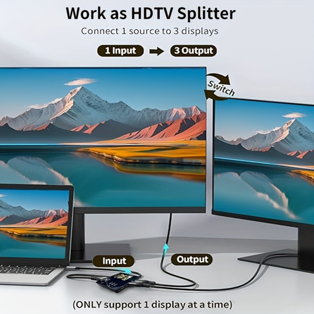 HDMI Switch 3 In 1 Out, 4K 1080P HD Video Switcher Splitter Hub, Adapter Converter for TV Box, Smart TV