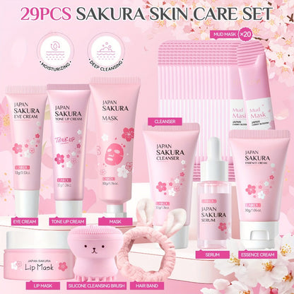 Sakura Skincare Gift Set with Mini and Full Routine Options, Pink Packaged Facial-Care Items and Accessories