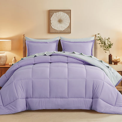 7 Piece Comforter Set Luxury Soft Fluffy Bedding All Season Bed in a Bag with Comforter Fitted Sheet Flat Sheet Pillowcases Hypoallergenic