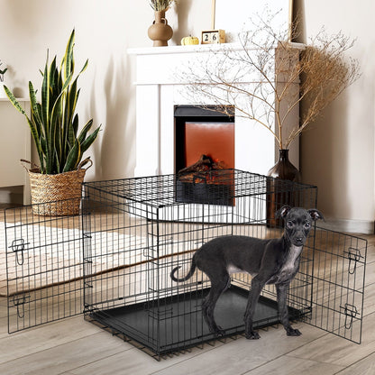 Folding Wire Dog Crate in 24, 30 or 36 Inches with Divider, Removable Tray and Door Options