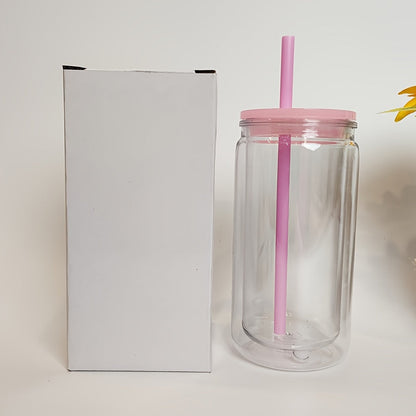 Snow Globe Tumbler Drinkware Bulk Set, 16oz Double-Wall Plastic Cups with Lids, Straws and Pre-Drilled Holes