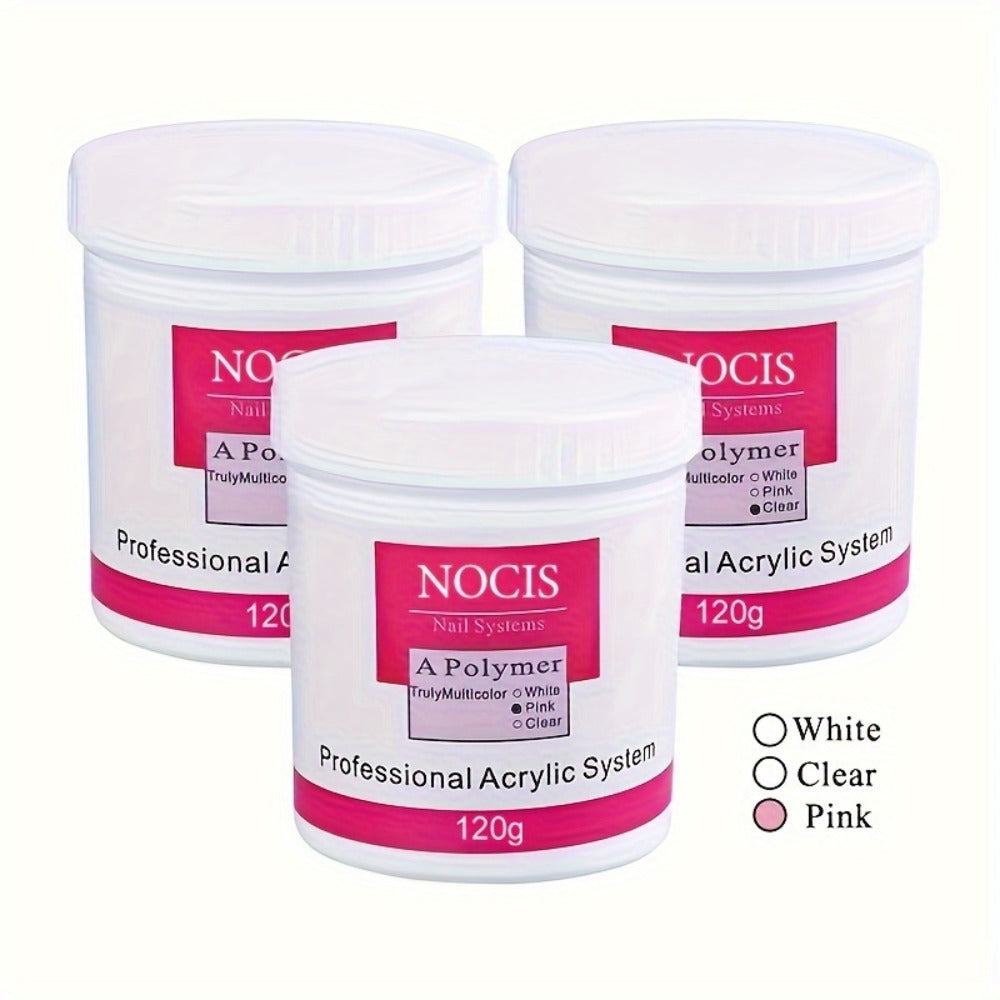 No Lamp Acrylic Nail Extension Powder 120g Clear Pink White, Crystal Formula for Carving 3D Nail Art