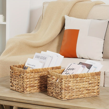Natural Wicker Storage Baskets with Built-In Handles in 1-, 2- or 4-Pack Shelf Options for Home Organization