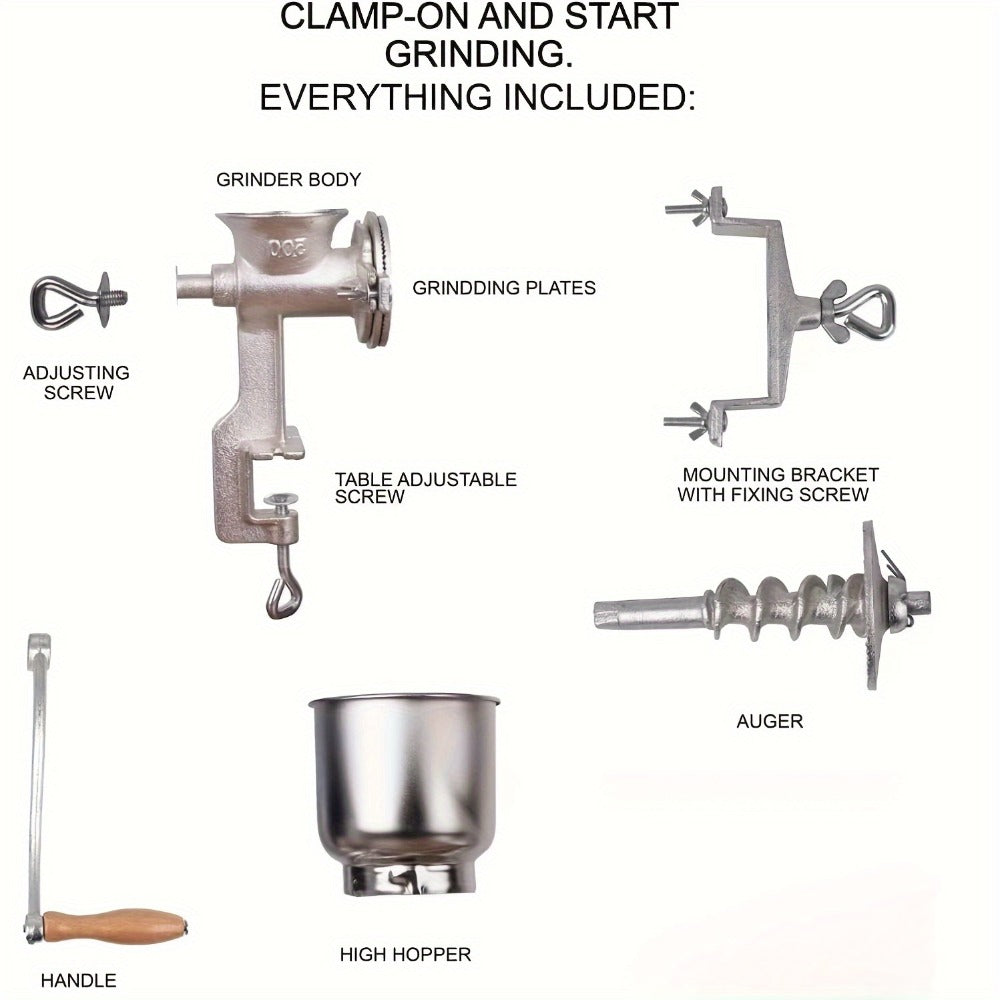 Cast Iron Grain Mill Manual Grain Grinder, Hand Crank Food Mill, High Hopper with Clamp & Shield
