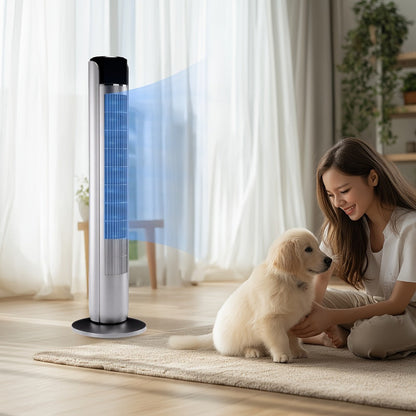 36-Inch Floor-Standing Tower Fan with Remote Control, 9.84-Inch Base and Titanium Gray or Black Finish