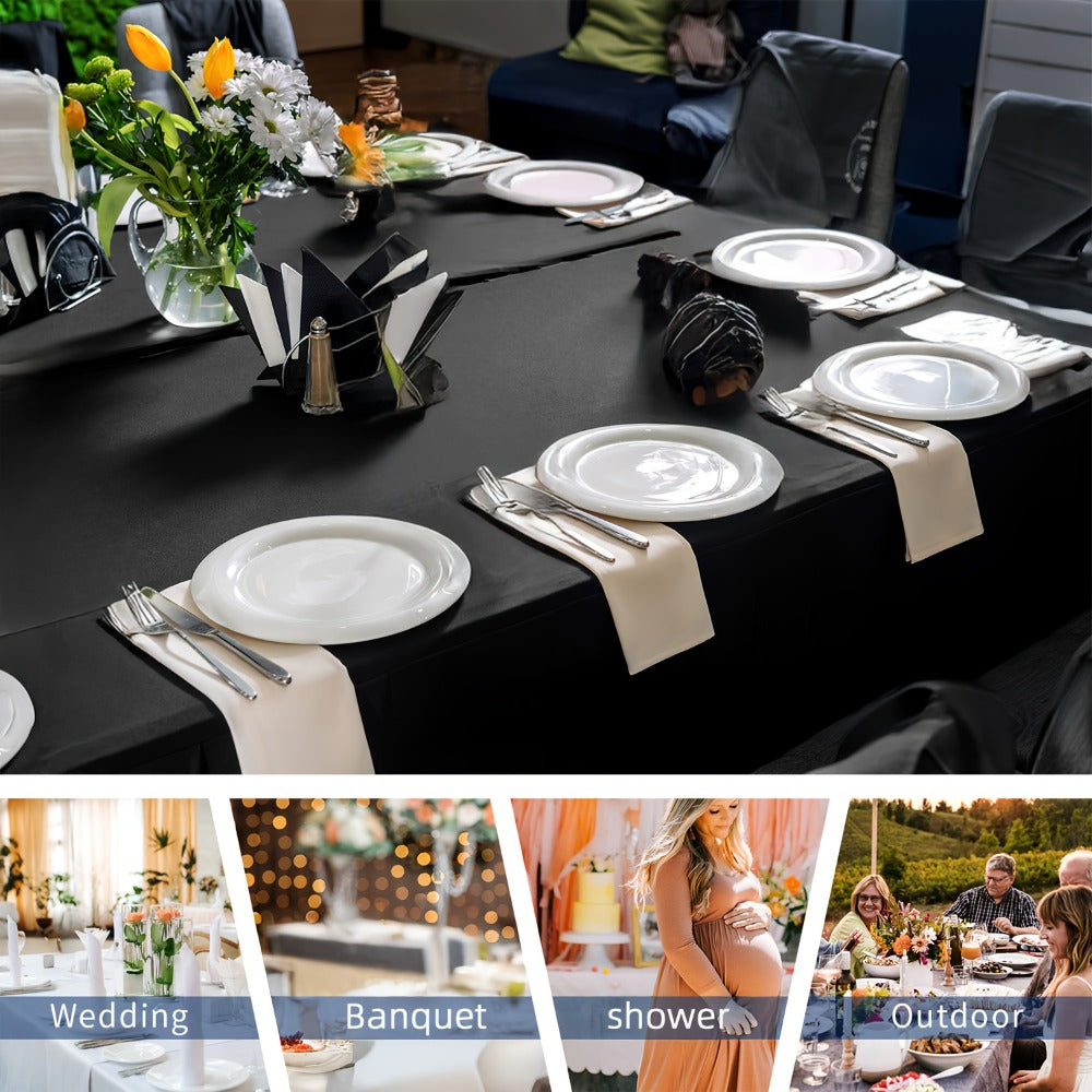 Tablecloth Fitted Stretch Cover 10-Piece Set for 6-Foot Rectangle Tables in White or Black