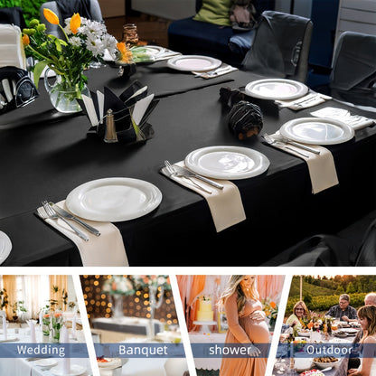 Tablecloth Fitted Stretch Cover 10-Piece Set for 6-Foot Rectangle Tables in White or Black