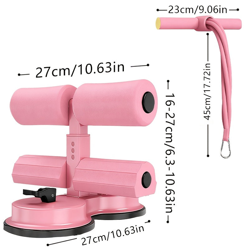 Portable Sit Up Bar with Resistance Bands – 3-Section Adjustable Ab Exercise Bar, Dual Suction Cup Floor Mount