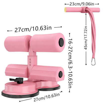 Portable Sit Up Bar with Resistance Bands – 3-Section Adjustable Ab Exercise Bar, Dual Suction Cup Floor Mount