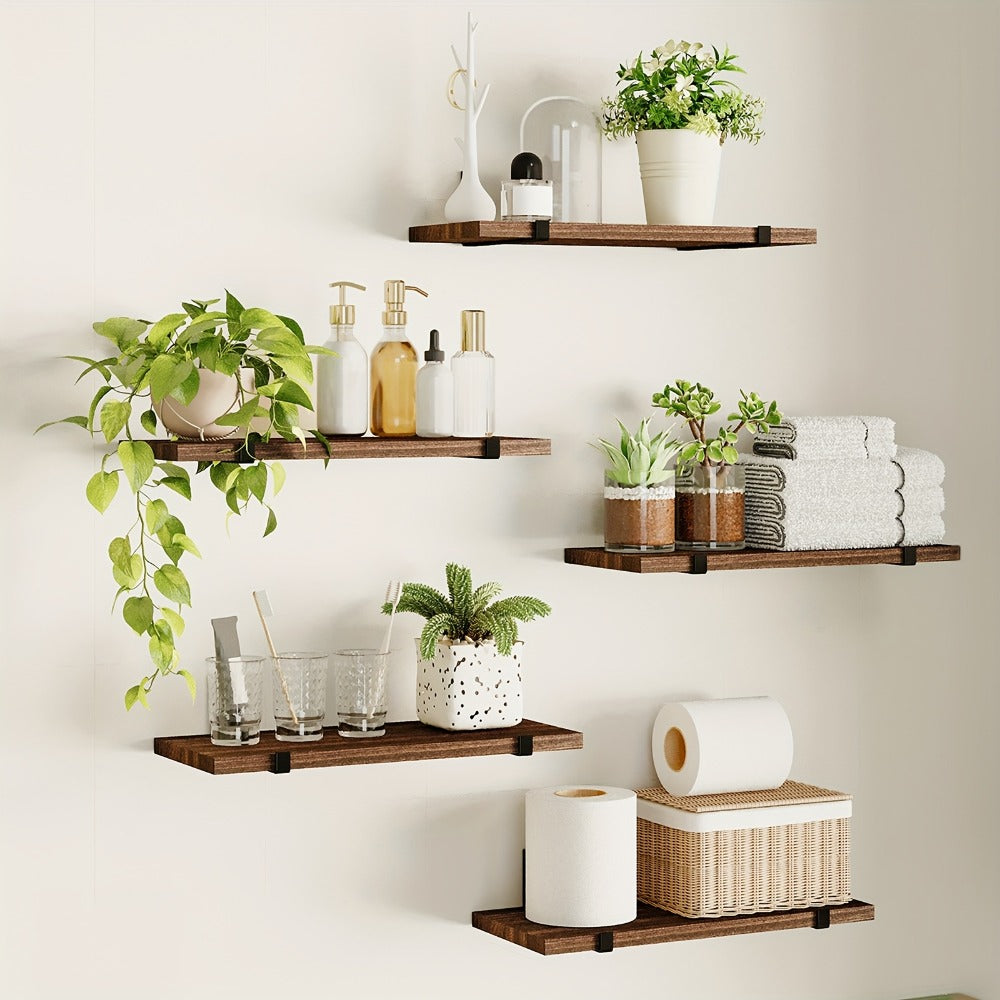 Floating Shelves Set of 5 Wall Mounted 4.7 Inch Tiered Display Shelves Vintage Style Wall Storage Rack for Bedroom, Living Room, Kitchen