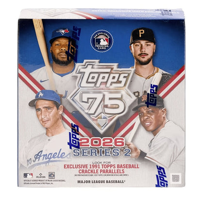 2026 Topps Series 2 Baseball Mega Box, Factory Sealed 196 Cards Topps 75th Anniversary, Look for Autos Relics Parallels & Rookie Cards