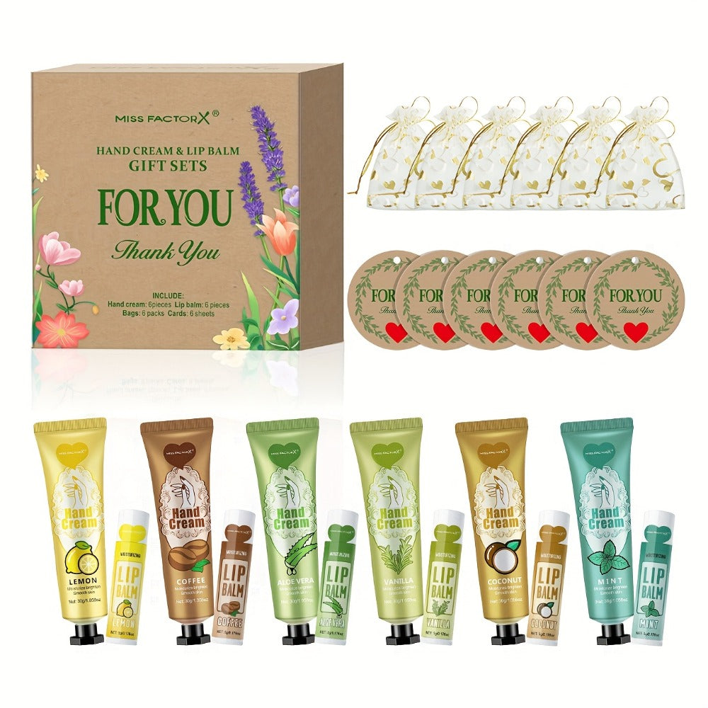 Bridal Shower Favor Set with 24 Hand Creams, Lip Balms, Thank You Cards and Heart Gift Bags