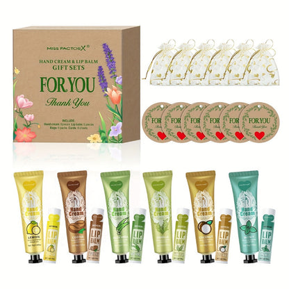 Bridal Shower Favor Set with 24 Hand Creams, Lip Balms, Thank You Cards and Heart Gift Bags