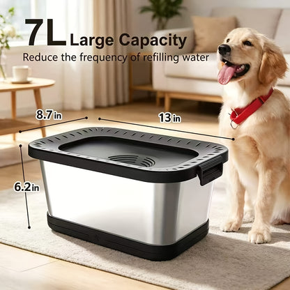 Stainless Steel Dog Water Bowl No Spill 7L XXL with Anti-Splash Mat – Spill-Proof Slow Feeder for Messy Drinkers