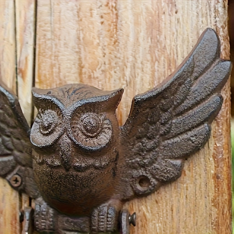 Owl Door Knocker Heavy Duty Cast Iron Winged Old Country Style Feather Detail Rustic Home Entryway Decoration Craft Gift