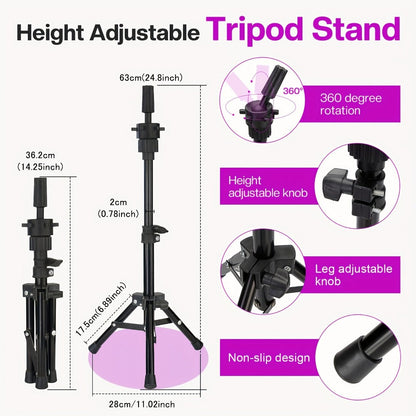 Mannequin Head Wig Stand Set with Adjustable Tripod 22 Inch Cosmetology Manikin Head for Wigs Styling Practice Display Pink Black White Home
