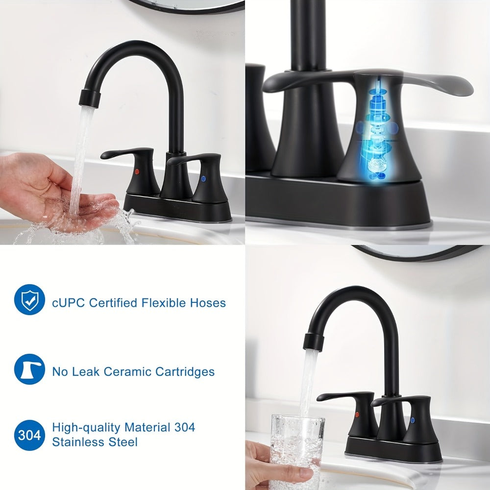 Centerset Bathroom Faucet 2 Handle 4 Inch – Dual Handle Vanity Sink Faucet with Pop-Up Drain & Supply Lines