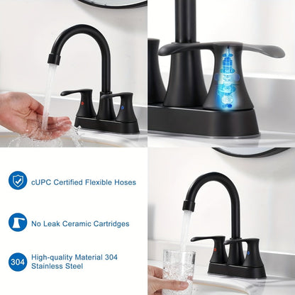 Centerset Bathroom Faucet 2 Handle 4 Inch – Dual Handle Vanity Sink Faucet with Pop-Up Drain & Supply Lines