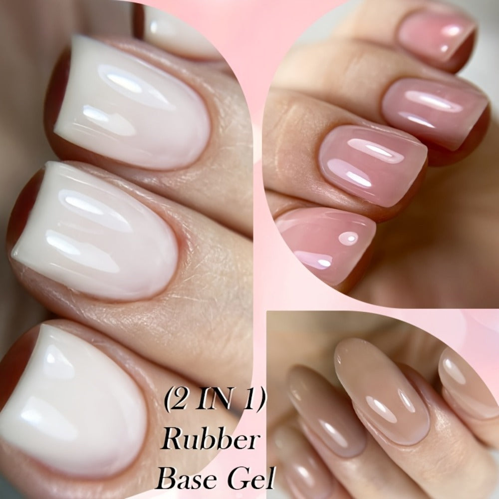Rubber Base Gel Polish Set 6pcs Nude Pink 2-in-1 Builder Base Coat – Self-Leveling Soak Off UV LED Semi-Permanent Long-Lasting Gel Manicure