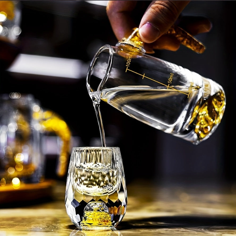 24K Gold Plated Crystal Wine Set – 1 Decanter & 6 Cups with Leakproof Crystal Glasses – Elegant Black Gift Box – Luxury Home Bar