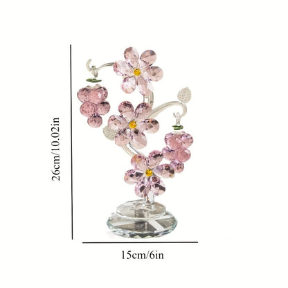 Pink Crystal Tree Statue Ornament – Romantic Crystal Flower Sculpture with Rotatable Base, Elegant Home Decor Gift for Valentine's Day