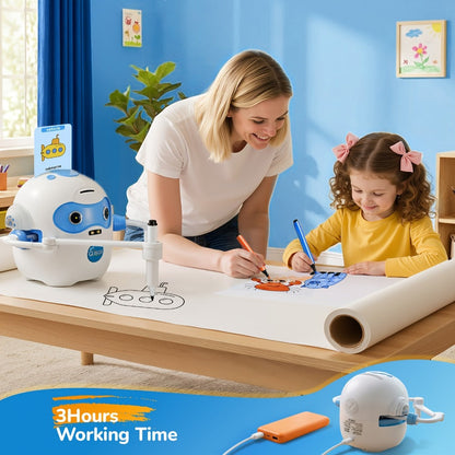 Drawing Robot for Kids Ages 3-8, Rechargeable 4-in-1 Interactive Learning Machine with 100 Drawing Cards & Color Pens
