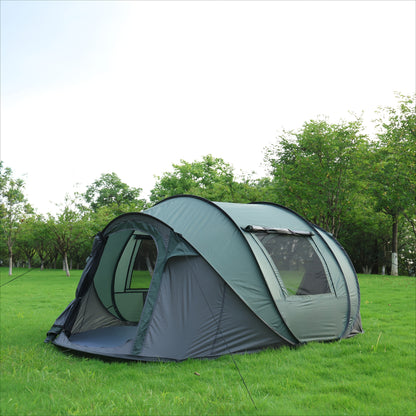 Camping Tent 3-4 Person Auto Pop-Up with Interior Storage Pockets, Carry Bag and Army-Green Finish