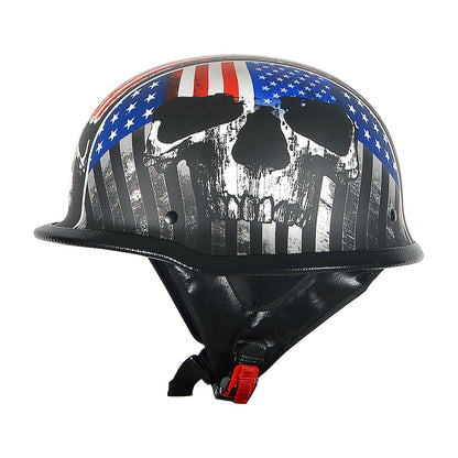German Style Motorcycle Half Face Helmet – Novelty Skull & Carbon Fiber Design, UV Glossy Finish, Removable Washable Padding