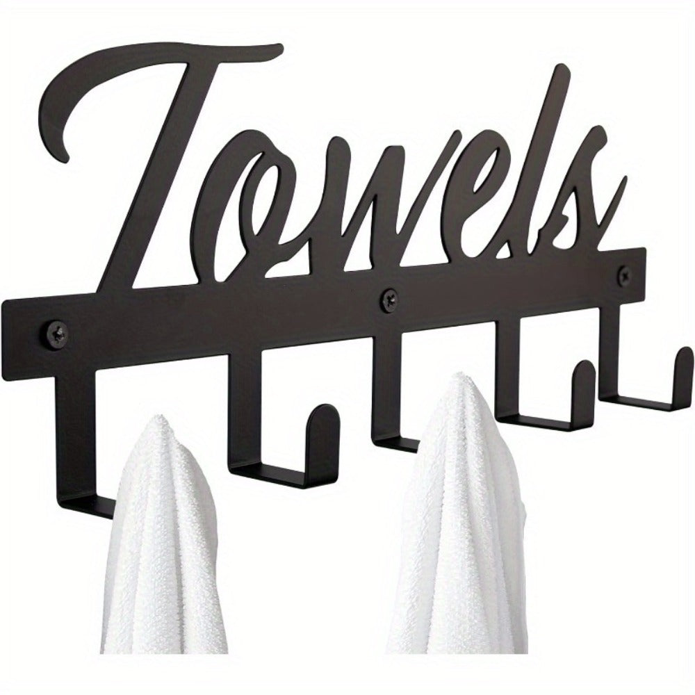 Wall Mount Towel Rack with 5 Hooks Farmhouse Bathroom Organizer Space Saving Towel Holder for Bathroom Kitchen Entryway Easy Install