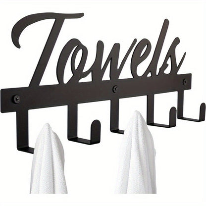 Wall Mount Towel Rack with 5 Hooks Farmhouse Bathroom Organizer Space Saving Towel Holder for Bathroom Kitchen Entryway Easy Install