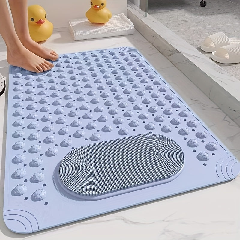 Bath Mat with Massage Buttons - PVC Shower Mat with Polka Dot Pattern, 0.35" Thick Rectangular Bathroom Safety Mat