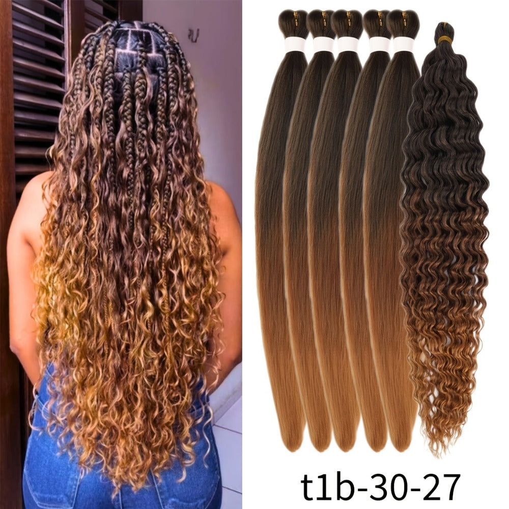 Braiding Hair Pre-Stretched 6 Packs 26 & 32 Inch Deep Curly Crochet Hair Synthetic Ombre Extensions for Box Braids Twist Braids Knotless