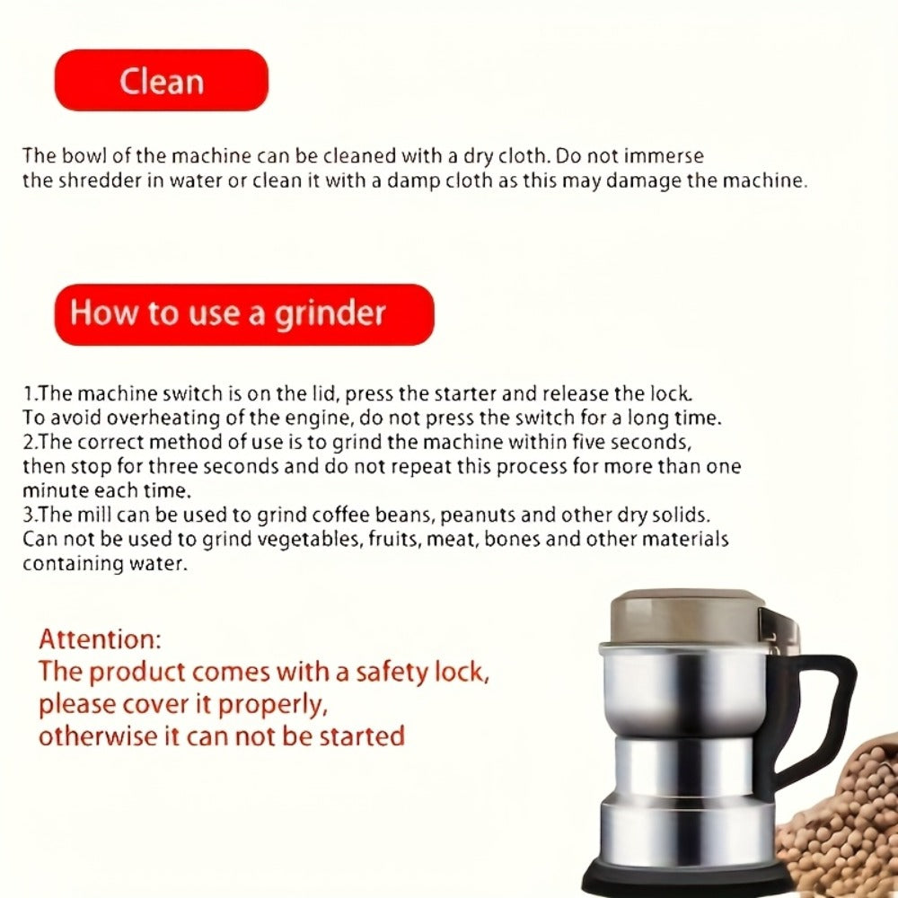 Electric Coffee Grinder 400ml 14oz 4-Blade Stainless Steel 10 Second Quick Grinding for Entryways, Bedrooms and Living Spaces