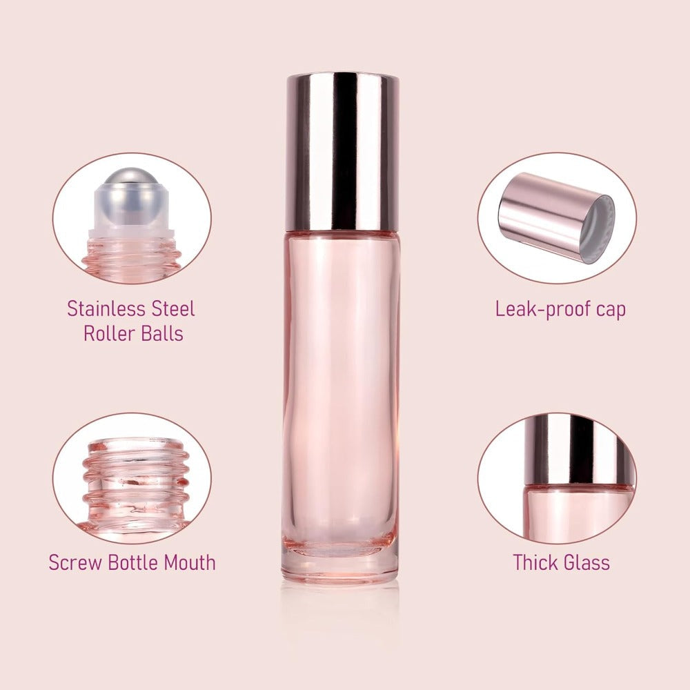 Essential Oil Roller Bottles 14 Pack 10ml – Refillable Glass Roll-On Perfume Containers with Stainless Steel Roller Balls, Opener & Funnel
