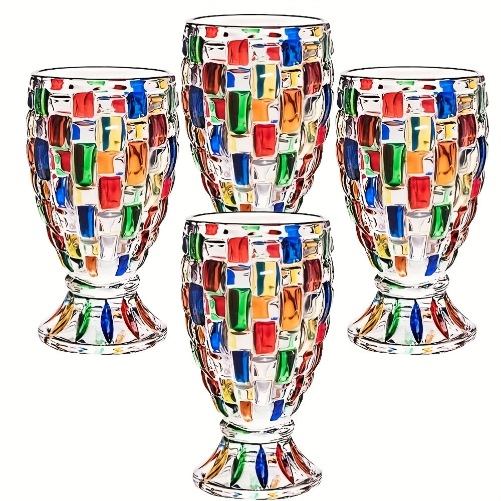 Footed Glass Drinkware Set, Color-Block Pattern Goblets in 4 or 8-Piece Options for Table and Party Service