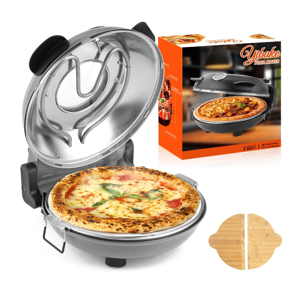 Indoor Pizza Oven 12 Inch Countertop Electric Pizza Maker 1200W, Reaches 800°F in Minutes, Dual Knob Control