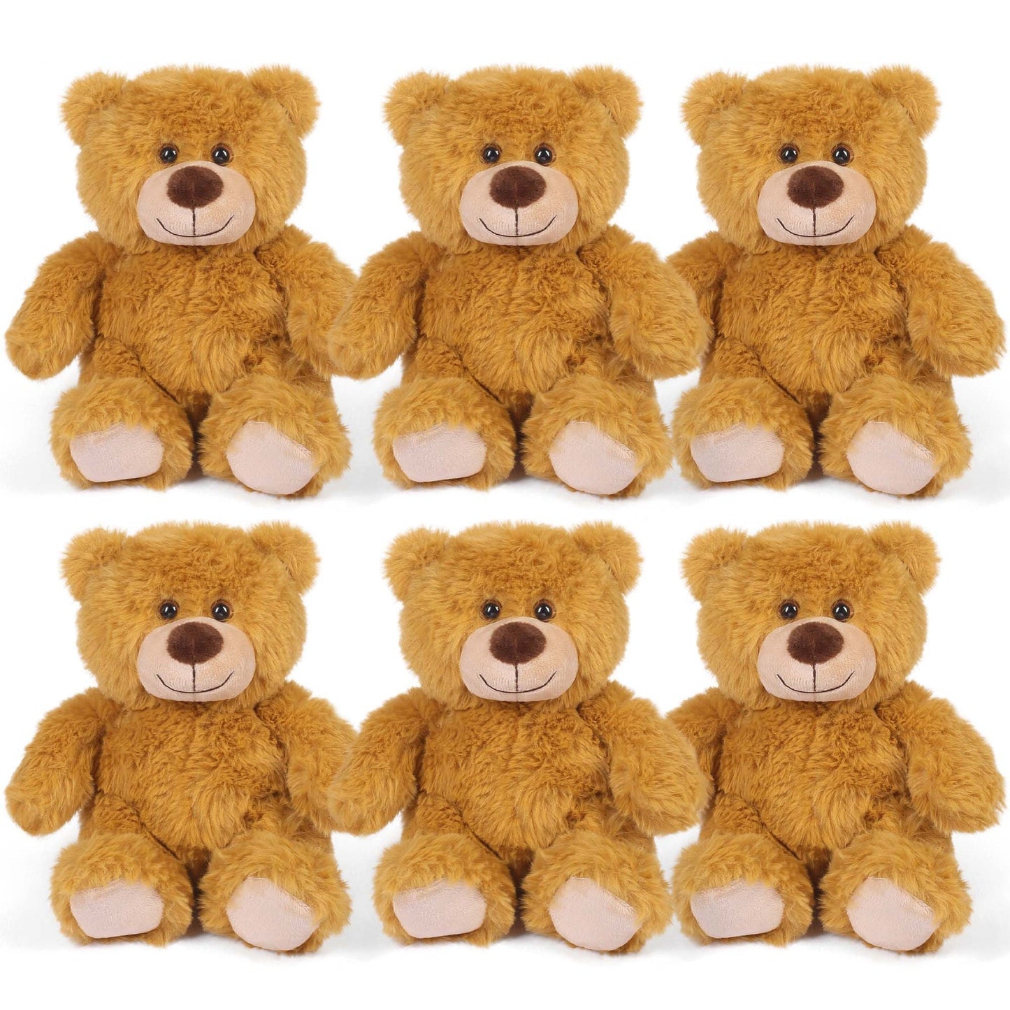 Plush Toy Six-Pack of 8-Inch Teddy Bears in Mixed, Dark Brown or Light Brown Sets for Event Favors