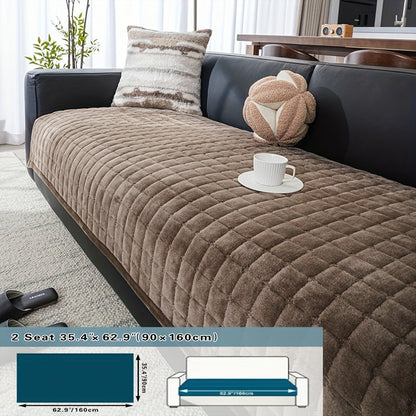 Sofa Cushion Cover Flannel Non-Slip Bohemian Style Soft Plush Couch Cover – Machine Washable Solid Color Slipcover for 2/3/4-Seater Sofa