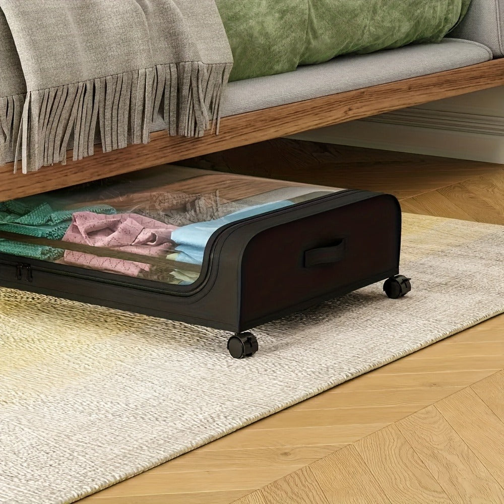 Under Bed Storage Organizer with Wheels & Lid – Metal Rolling Bins for Clothes Bedding Shoes Blankets Books (2pcs)