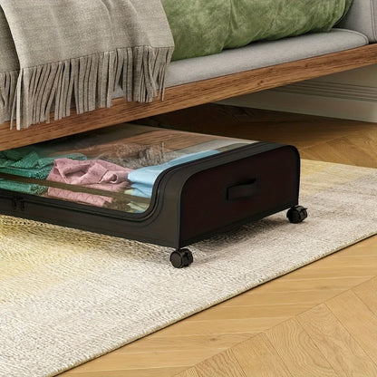 Under Bed Storage Organizer with Wheels & Lid – Metal Rolling Bins for Clothes Bedding Shoes Blankets Books (2pcs)