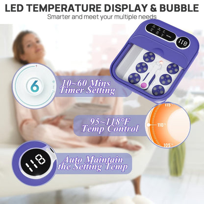Foot Spa Massager Collapsible with Heater & Temperature Control – Foot Bath with Bubbles, 6 Massage Rollers, Vibration