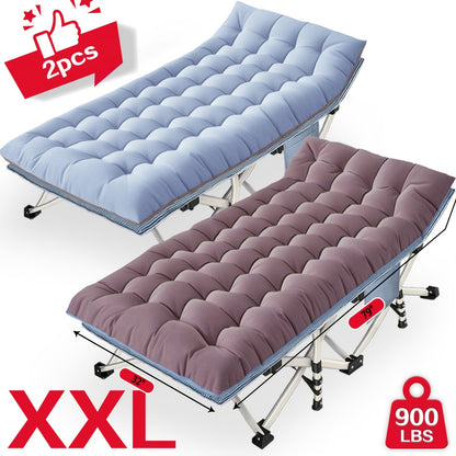 Padded Folding Camping Cot in Standard or XXL Sizes with Blue, Purple, Brown and Two-Pack Options